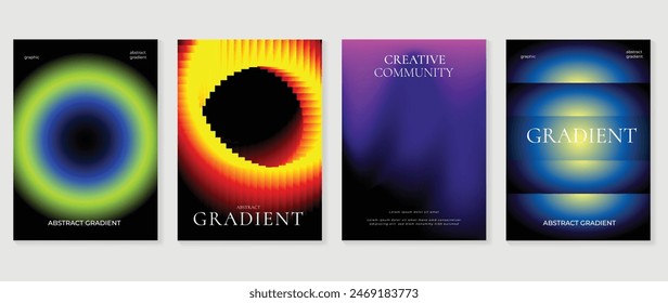 Abstract gradient poster background vector set. Minimalist style cover template with vibrant perspective 3d geometric prism shapes collection. Ideal design for social media, cover, banner, flyer.