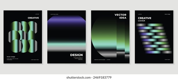 Abstract gradient poster background vector set. Minimalist style cover template with vibrant perspective 3d geometric prism shapes collection. Ideal design for social media, cover, banner, flyer.