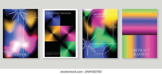 Abstract gradient poster background vector set. Minimalist style cover template with vibrant perspective 3d geometric prism shapes collection. Ideal design for social media, cover, banner, flyer.