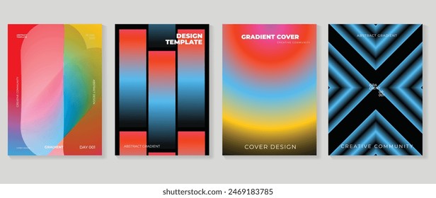 Abstract gradient poster background vector set. Minimalist style cover template with vibrant perspective 3d geometric prism shapes collection. Ideal design for social media, cover, banner, flyer.