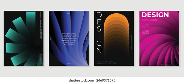 Abstract gradient poster background vector set. Minimalist style cover template with vibrant perspective 3d geometric prism shapes collection. Ideal design for social media, cover, banner, flyer.