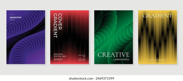 Abstrakter Farbverlauf Poster Hintergrund Vektorgrafik Set. Minimalistischer Stil Cover Vorlage mit vibrierender Perspektive 3D geometrische Prisma Formen Kollektion. Ideales Design für Social Media, Cover, Banner, Flyer.