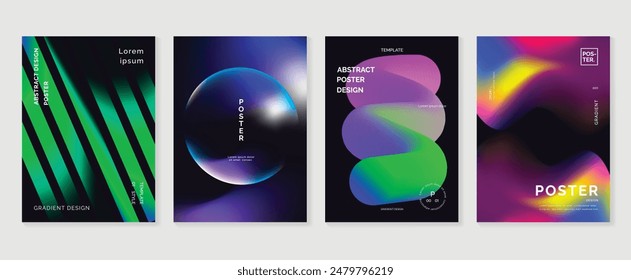 Abstract gradient poster background vector set. Minimalist style cover template with vibrant perspective 3d geometric prism shapes collection. Ideal design for social media, cover, banner, flyer.