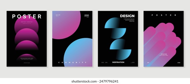 Abstract gradient poster background vector set. Minimalist style cover template with vibrant perspective 3d geometric prism shapes collection. Ideal design for social media, cover, banner, flyer.