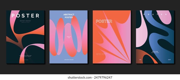 Conjunto de Vector de fondo de póster de degradado Abstractas. Plantilla de cubierta de estilo minimalista con colección de Formas de prisma geométrico 3d de perspectiva vibrante. Diseño ideal para redes sociales, portada, Anuncio, volante.