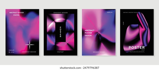 Abstract gradient poster background vector set. Minimalist style cover template with vibrant perspective 3d geometric prism shapes collection. Ideal design for social media, cover, banner, flyer.