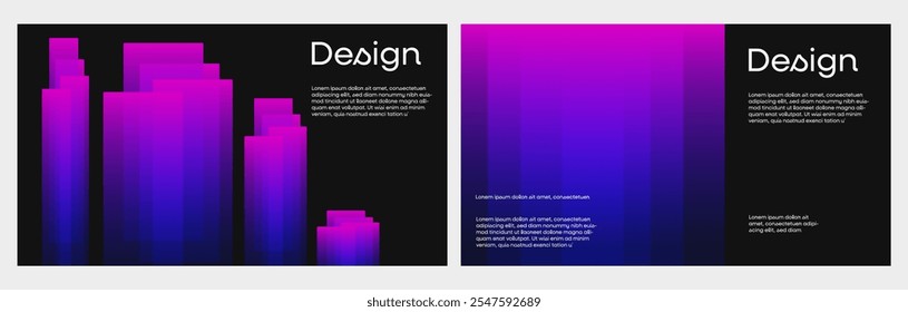 Abstract gradient poster background vector set. Minimalist style cover template with vibrant perspective 3d geometric prism shapes collection. Ideal design for social media, cover, banner, flyer.