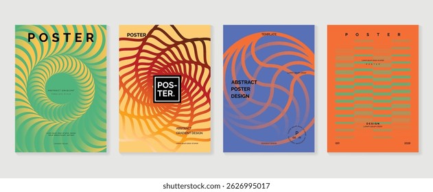 Abstract gradient poster background vector set. Minimalist style cover template with vibrant perspective 3d geometric prism shapes collection. Ideal design for social media, cover, banner, flyer.