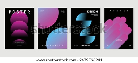 Abstract gradient poster background vector set. Minimalist style cover template with vibrant perspective 3d geometric prism shapes collection. Ideal design for social media, cover, banner, flyer.