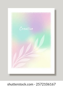 Abstract gradient poster. Branch with leaves silhouette. Foliage with blur effect. Holographic brochure. Graphic element for website. Flat vector illustration isolated on beige background