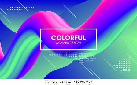 Abstract Gradient Poster with Colorful Liquid Shape. Modern Wave Flow Design. 3d Vector Illustration eps10. Trendy Vibrant Gradient for Covers, Poster, Flyer. Wave Background with Gradient Elements.