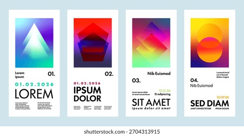 Cartaz de gradiente abstrato, folheto e conjunto de vetores de banner. Modelos modernos de fundo de formas geométricas para eventos, música e design digital