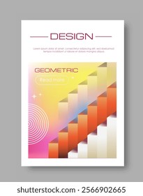 Abstract gradient poster. Orange volumetric stairs. Dynamic cool effect. Modern art object. Graphic element for website. Flat vector illustration isolated on beige background