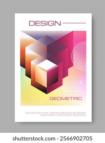 Abstract gradient poster. Pink volumetric geometric figures. Dynamic cool effect. Modern art object. Cover or banner. Flat vector illustration isolated on beige background