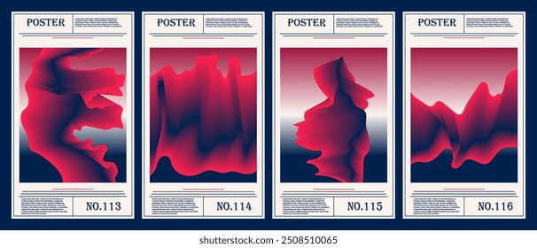 Abstract gradient posters with fluid, wave-like shapes in red and blue. Modern wall art, graphic design, high-quality prints, contemporary decor, abstract forms, dynamic gradients,minimalistic design 