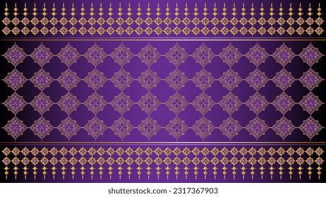 Abstract gradient purple background thai pattern art and luxury golden banner asian style for print flyer poster web banner brochure and vector illustration or business card