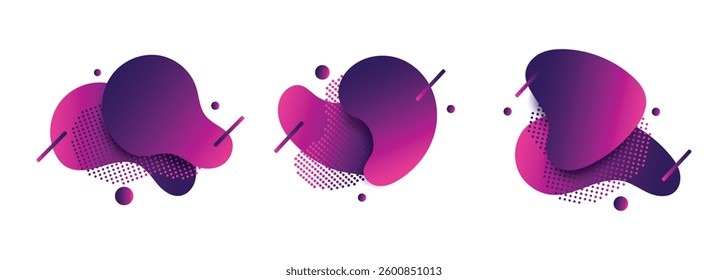 abstract gradient purple banner with fluid shape elements on white background.colorful liquid abstract element background collection