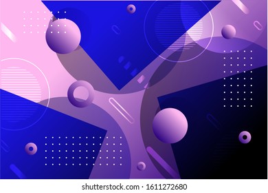 Abstract gradient purple and blue background vector template with 3d shapes