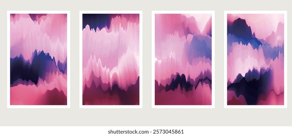 abstract gradient purple colors water and mountain Chinese watercolor landscape textured pattern template frame design background