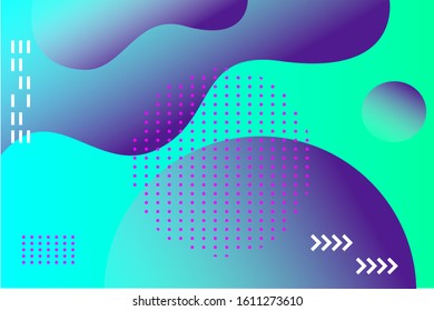 Abstract gradient purple, green and blue background vector template with 3d shapes