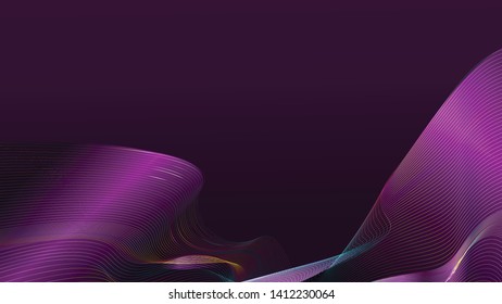 Abstract gradient purple wave mesh on dark purple background with copy space for text. EPS10, vector and illustration.