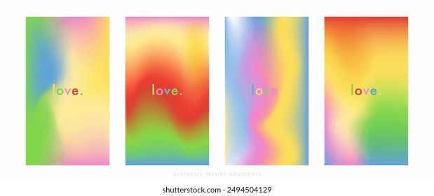 Abstract gradient rainbow color stories set. Multicolored waves. Pastel colored vertical vector banner. Blurred rainbow gradient background. Simple soft light colorful backdrop for social post