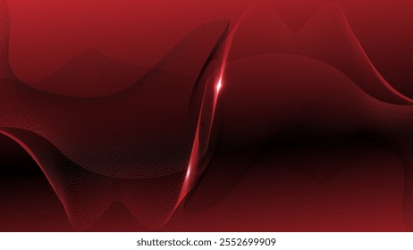 Abstract gradient red and black lines on dark background. Abstract red wave lines isolated on black.
