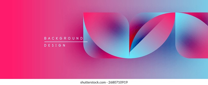 Abstract gradient ribbons form dynamic composition. Pink, blue hues blend smoothly creating modern visual effect. Text reads background design.
