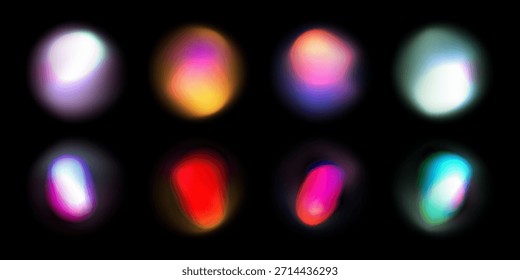Gradiente Abstractas con Formas redondas, neón, azul e iconos. Formas fluidas y digitales, ligeras y dinámicas. Ilustración vectorial aislada sobre fondo negro.