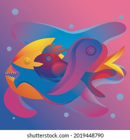 Gradiente abstracto de focas y peces combinados. afiches de degradado. ilustración