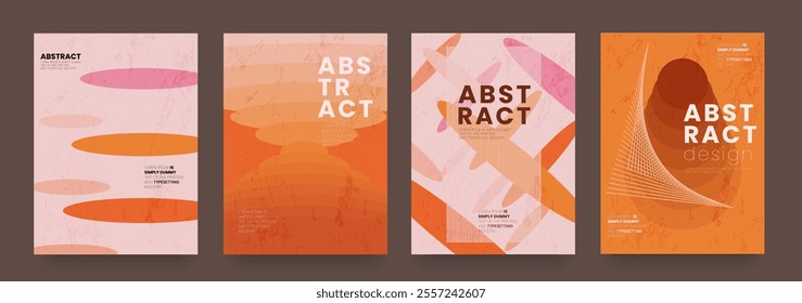 Abstract Gradient Set in 70s Pink, Brown, Orange Colors. Retro Circle Background for Branding, Social Media, Advertising, Banners, Posters, Cards, and Covers. Creative Vintage 3D Hippie Pattern. 