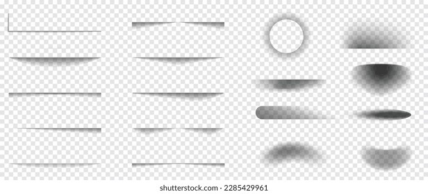 Abstract gradient shadow effect on white background vector. Set of realistic shadow different shapes, shade, circle, oval. Illustration design for decorative, backdrop, cover, banner, ads.