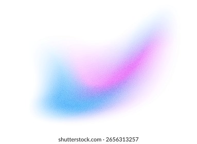 Abstract gradient shape with noise, blue and pink blurred grainy color gradation, vibrant design element.