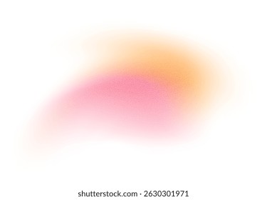 Abstract gradient shape with noise, pink and orange blurred grainy color gradation, vibrant design element.