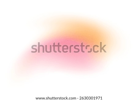 Abstract gradient shape with noise, pink and orange blurred grainy color gradation, vibrant design element.