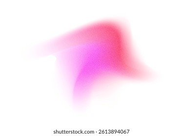 Abstract gradient shape with noise, red and pink blurred grainy color gradation, vibrant design element.