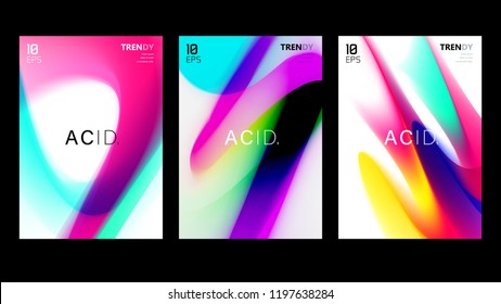 Abstract Gradient Shapes A4 Posters Set. Abstract Cover Backdrop. Trendy Color Flow Artwork