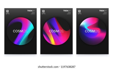 Abstract Gradient Shapes A4 Posters Set. Abstract Cover Backdrop. Trendy Color Flow Artwork
