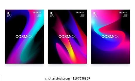 Abstract Gradient Shapes A4 Posters Set. Abstract Cover Backdrop. Trendy Color Flow Artwork