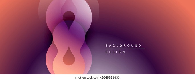 Abstract gradient shapes create dynamic visual flow. Purple, pink, red hues blend seamlessly. Modern design element.