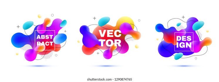 Abstract gradient shapes. Modern 3d banners.  Vector Trendy fluid design elements.