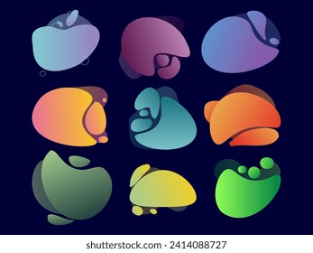 Abstract gradient shapes on dark background. Set of gradient iridescent shapes, banner. Vector illustration.