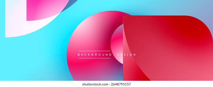 Abstract gradient shapes overlap. Blue, pink, red hues create modern design. Text reads background design. Minimalist aesthetic.