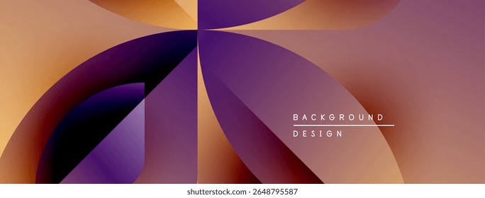 Abstract gradient shapes overlap, creating dynamic visual effect. Warm tones blend with cool purple hues. Minimal text present.