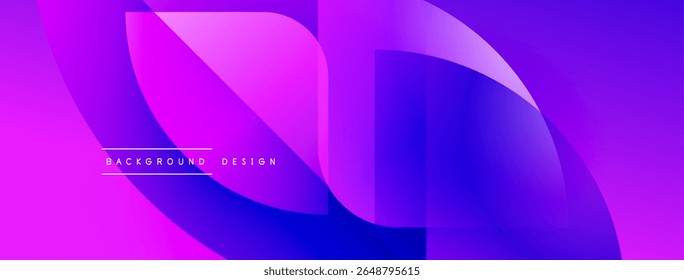 Abstract gradient shapes overlap creating dynamic purple, pink, blue visual. Text reads background design. Modern aesthetic.