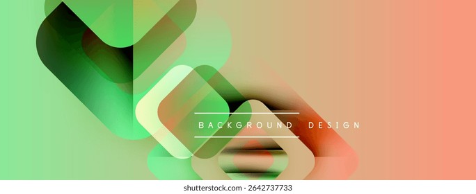 Abstract gradient shapes overlap. Green, orange hues dominate composition. Text reads background design. Modern visual element.