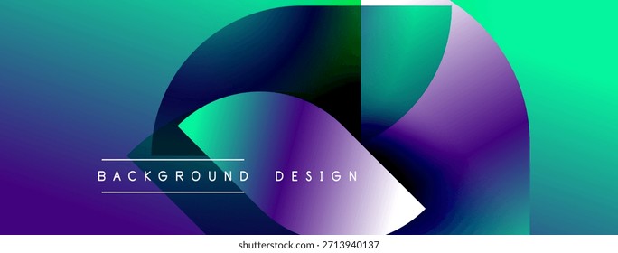 Las Formas de gradiente Abstractas se superponen. El diseño está dominado por vibrantes tonos turquesa y púrpura. El texto lee el diseño de fondo. Estética moderna.