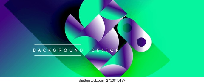 Las Formas de gradiente Abstractas se superponen. El diseño está dominado por vibrantes tonos turquesa y púrpura. El texto lee el diseño de fondo. Composición moderna y dinámica.