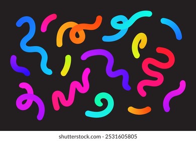 Abstract Gradient Shapes Set Vector Graphic Wavy Lines in Rainbow Colors Colorful Fluid Wave Squiggly Design Elements