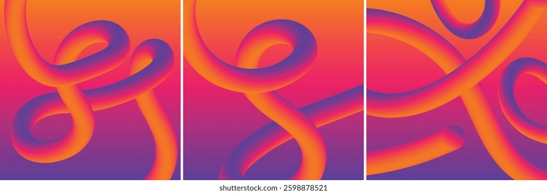 Abstract Gradient Shapes Set. Vector Graphic with Wavy Lines in Bright Colors. Colorful Fluid Wave Pattern